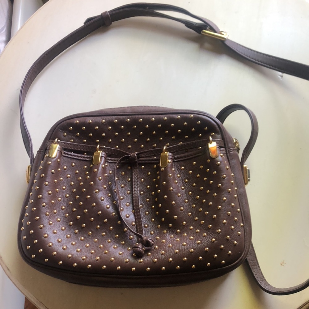 Judith Leifer Women’s Vintage Brown Leather Handbag with Brass Studs